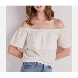 Lucky Brand Top Womens XL Ivory Off the Shoulder Embroidered Cropped Boho Beachy